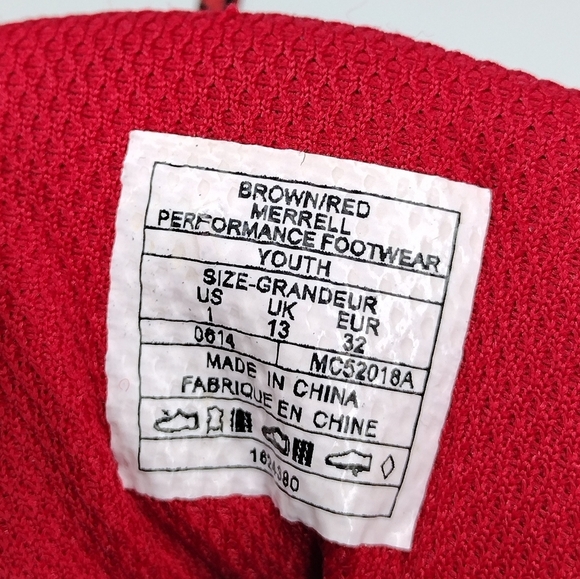 Merrell Suede Brown Red Performance Footwear Hiking Lace Up Boots Sz 1 - Picture 11 of 11